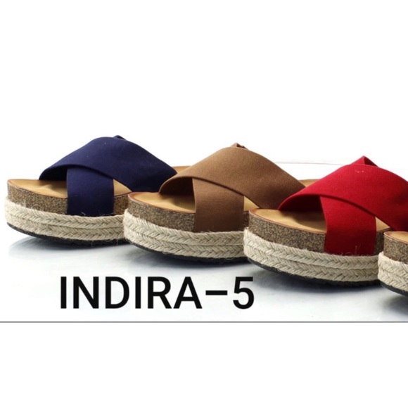 Elegant Indira Red X-Strap Espadrille Slide Sandal - Picture 2 of 3